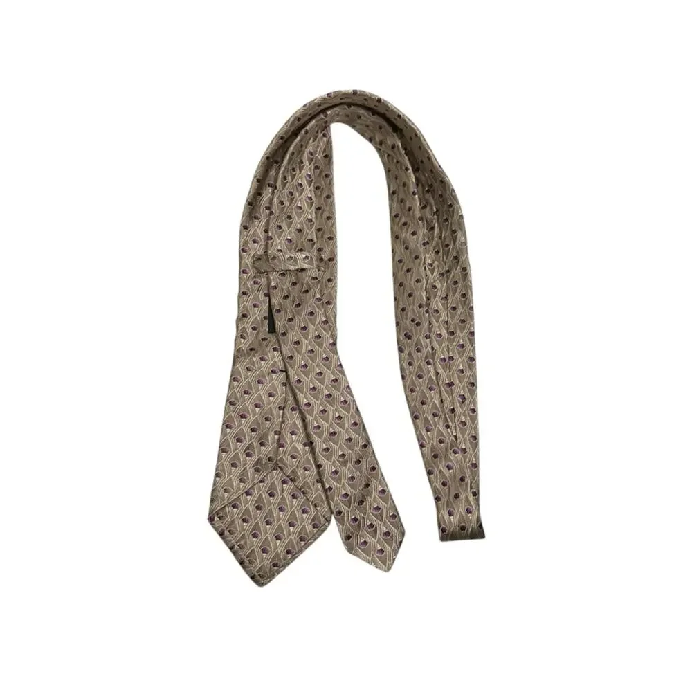 Ike Behar Pearl Ivory Textured Purple Geo Print Silk Tie Necktie